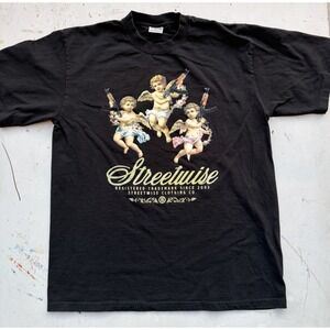 Men's Streetwise T-Shirt Black Spell-Out XL Streetwear Gothic Art Angels USA
